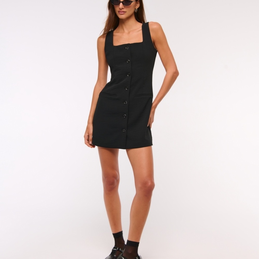 Abercrombie & Fitch Mara Squareneck Vest Black Mini Dress in Small TALL